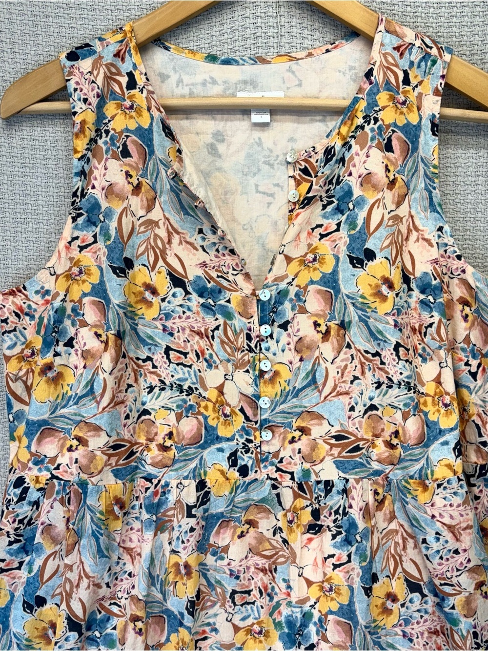 J Jill Floral Linen Blend Sleeveless Tiered Midi Dress Sz Small Baby Shower Boho - Picture 2 of 10